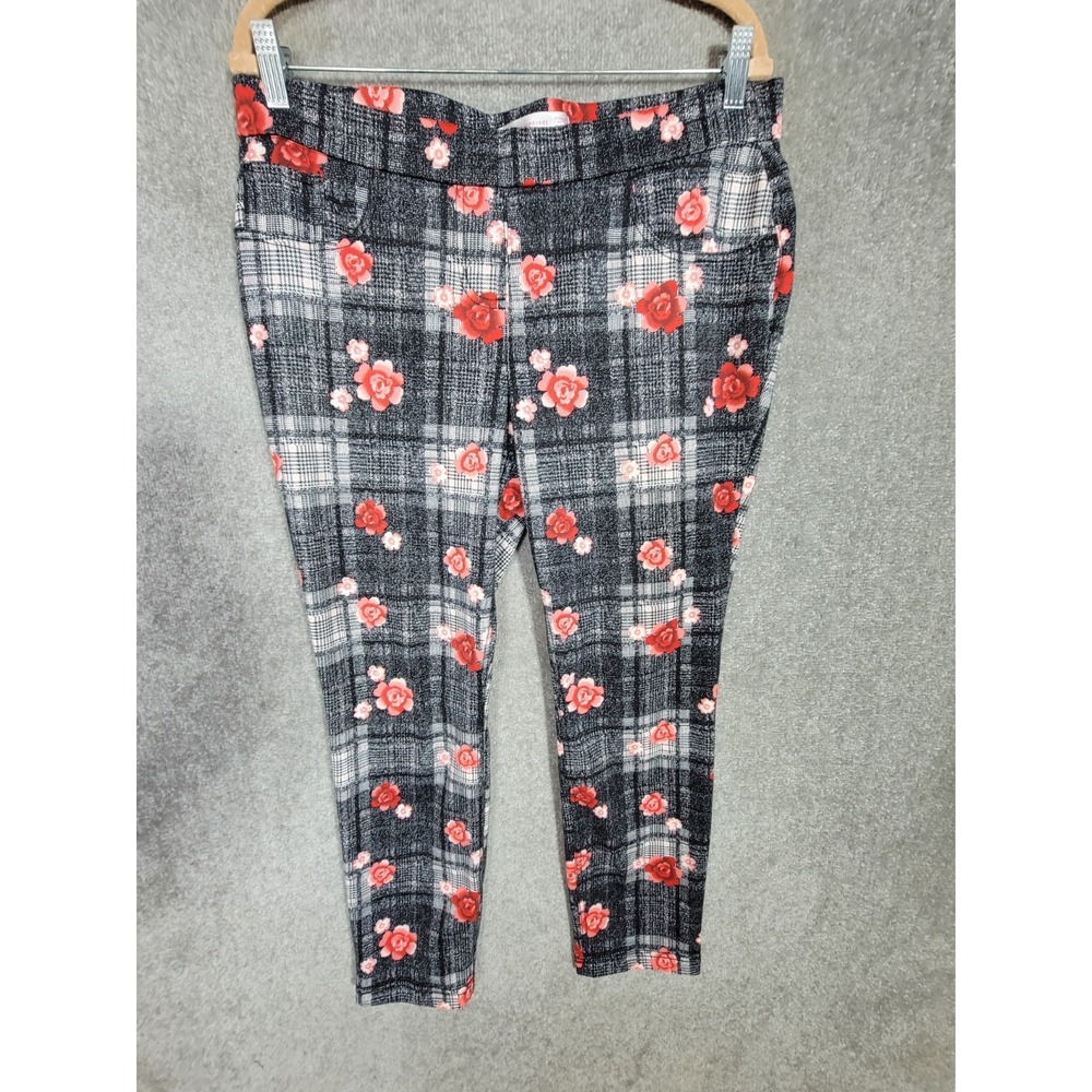 No Boundaries Leggings Juniors Size XL 15-17 Plaid‎ Floral Stretch Back Pockets